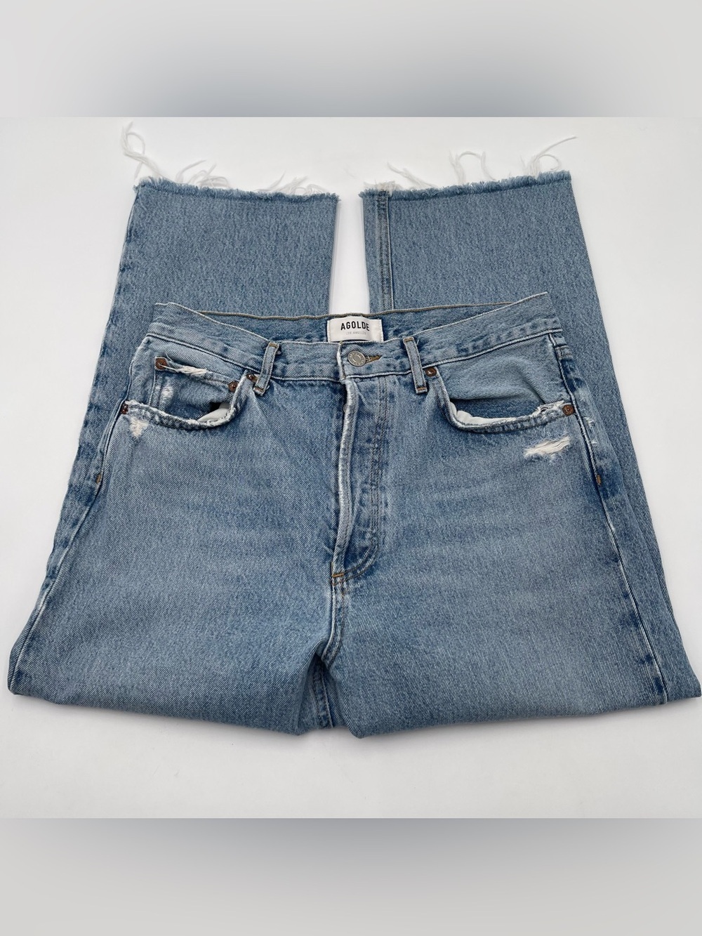 AGOLDE 90s Pinch Frayed Hem High Rise Straight Cropped Denim Jeans Sz 29 *READ*